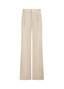 Voorkant zandkleurige linnen damesbroek met extra lange lengtemaat
