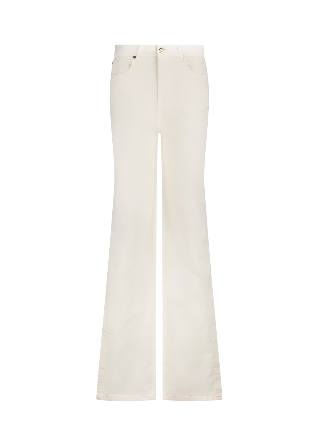 Front off white stretch jeans golden button