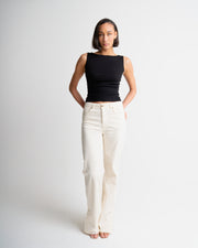 Off white stretch jeans met extra lange lengtemaat