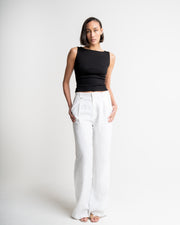 Witte linnen damesbroek met extra lange lengtemaat