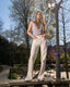 Off white stretch jeans met extra lange lengtemaat